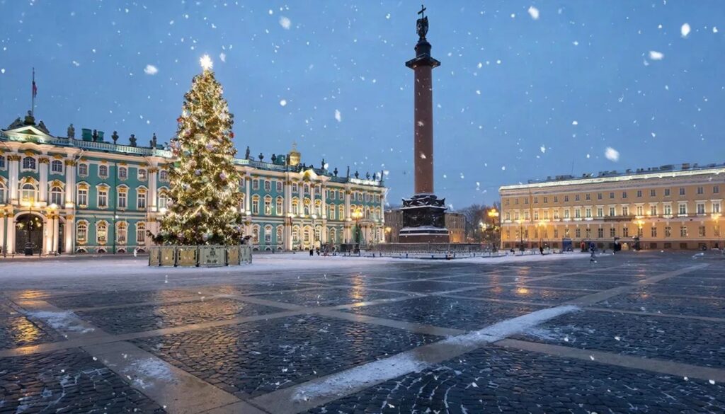 Новогоднее оформление на Дворцовой площади решили пока не убирать