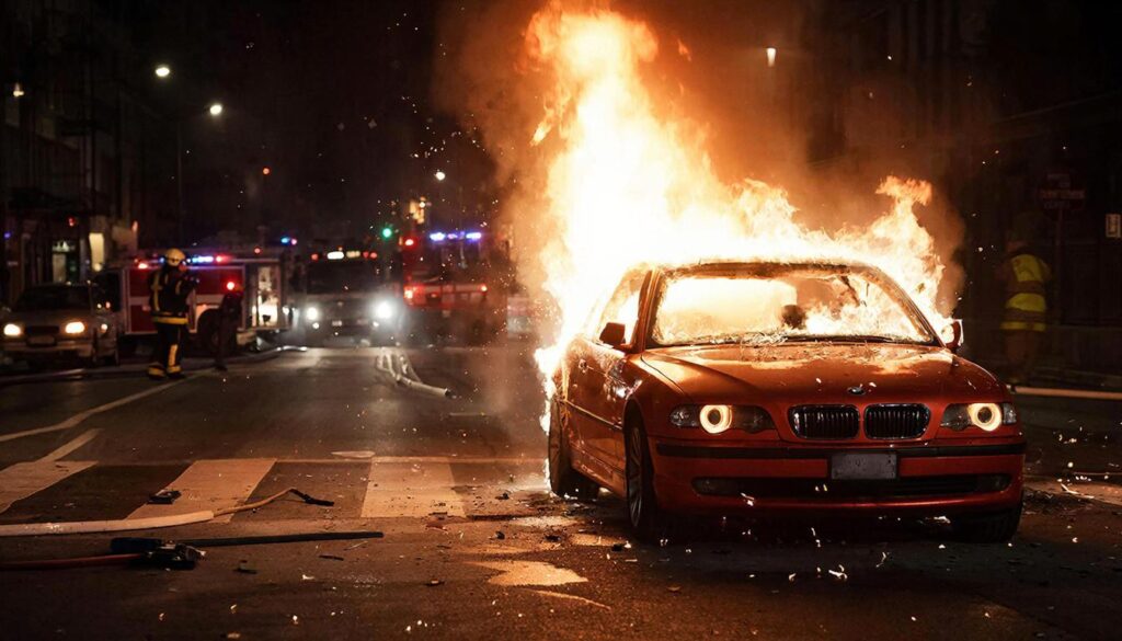 Утром в Петербурге на Свердловской набережной сгорела BMW