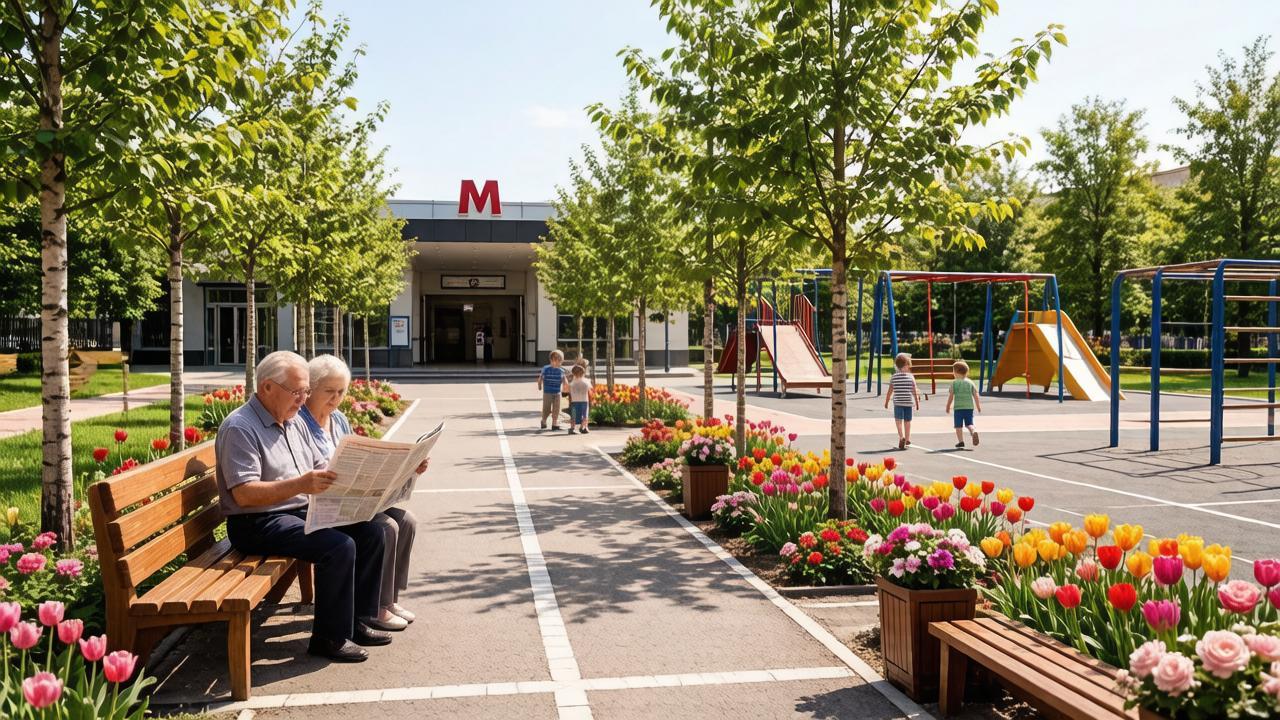 Пешеходную зону у метро «Старая Деревня» преобразят к сентябрю
